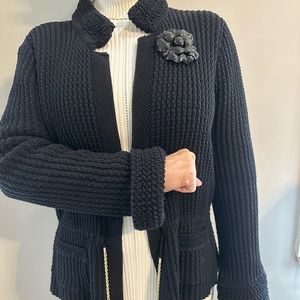 Chanel black sweater knit jacket w chain